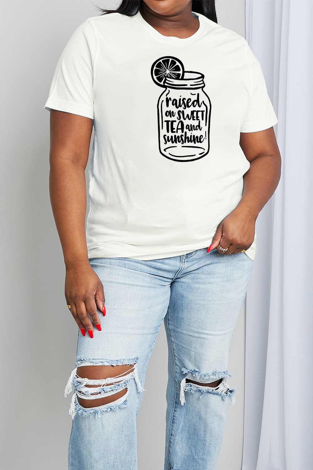 Simply Love Full Size RAISED ON SWEET TEA AND SUNSHINE Graphic Cotton Tee