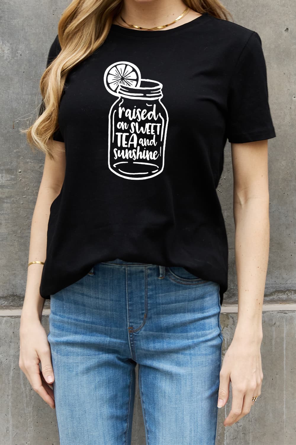 Simply Love Full Size RAISED ON SWEET TEA AND SUNSHINE Graphic Cotton Tee