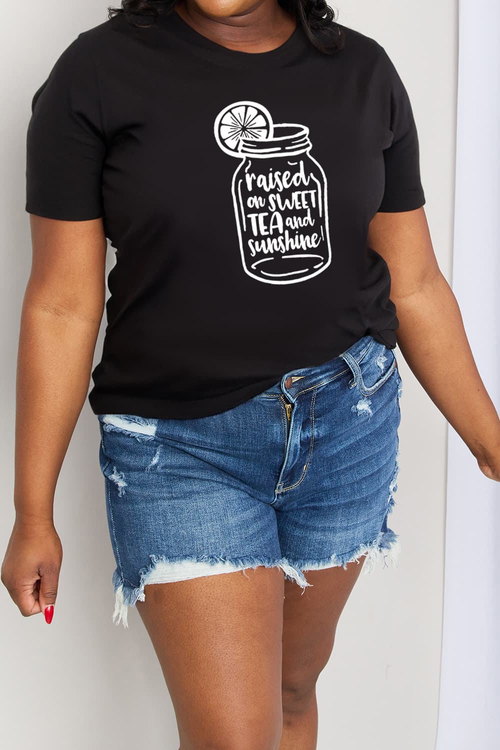 Simply Love Full Size RAISED ON SWEET TEA AND SUNSHINE Graphic Cotton Tee