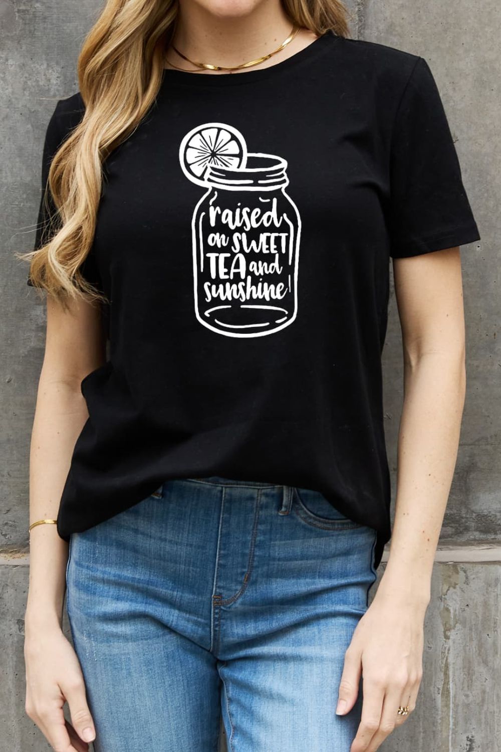 Simply Love Full Size RAISED ON SWEET TEA AND SUNSHINE Graphic Cotton Tee