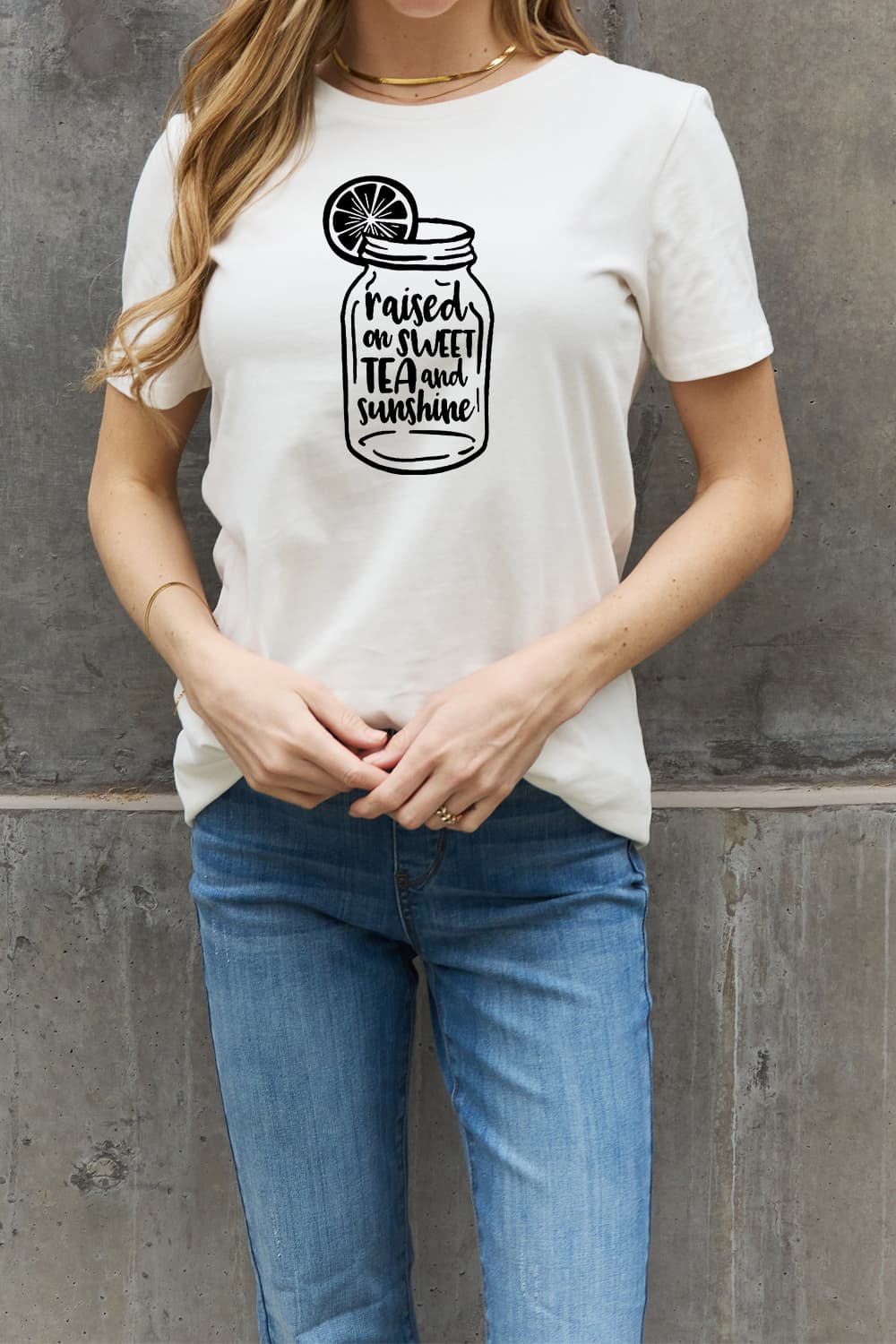 Simply Love Full Size RAISED ON SWEET TEA AND SUNSHINE Graphic Cotton Tee