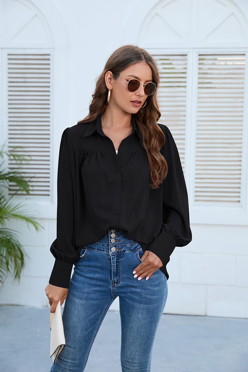 Puff Sleeve Collared Neck Shirt