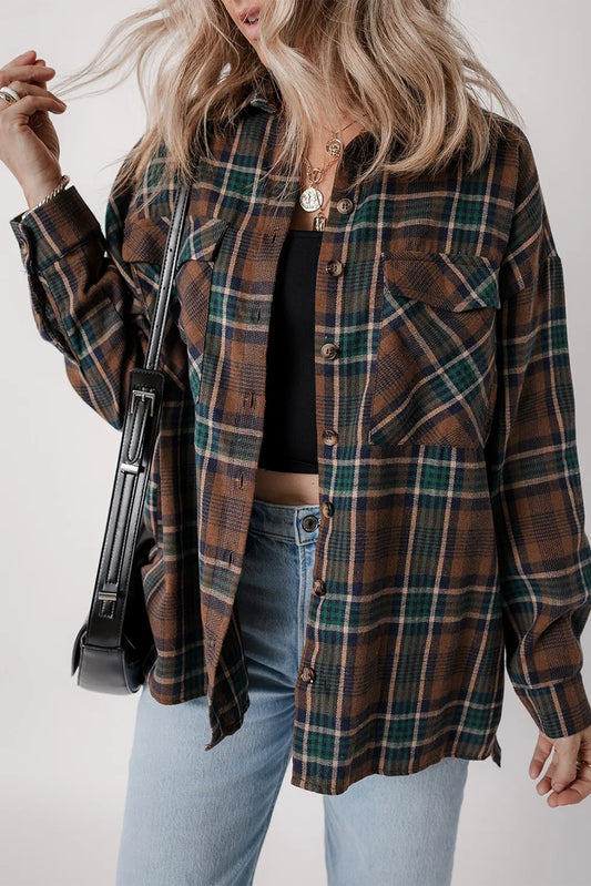 Plaid Button Up Long Sleeve Jacket