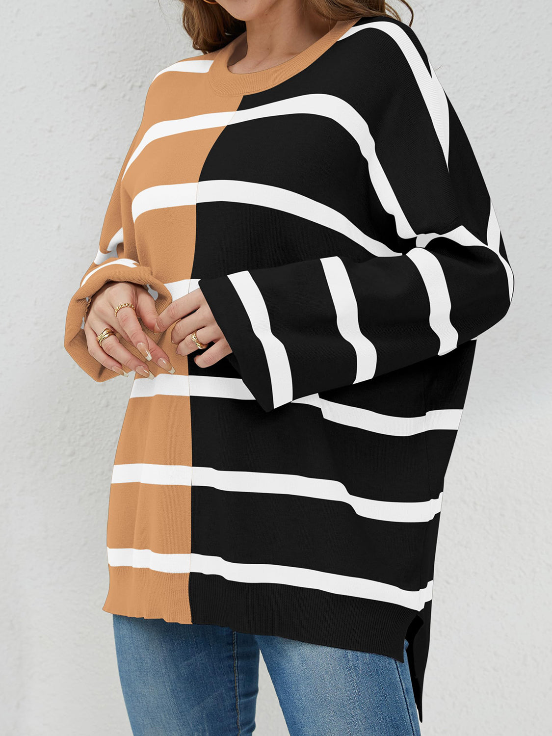 Striped Round Neck Long Sleeve Sweater