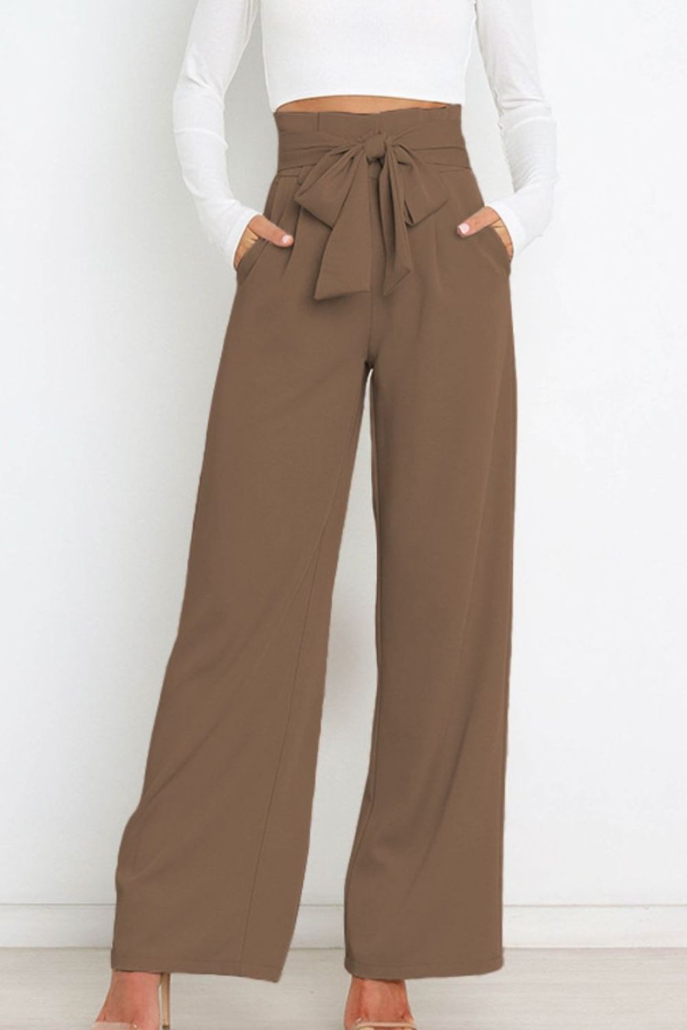 Tie Front Paperbag Wide Leg Pants