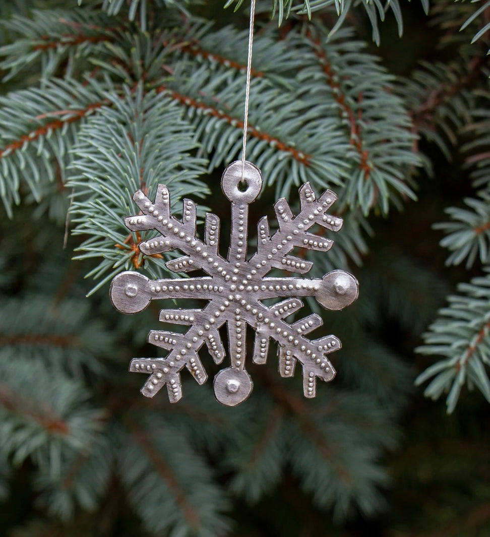 SNOWFLAKE HAITIAN METAL DRUM CHRISTMAS ORNAMENT (3" X 3")