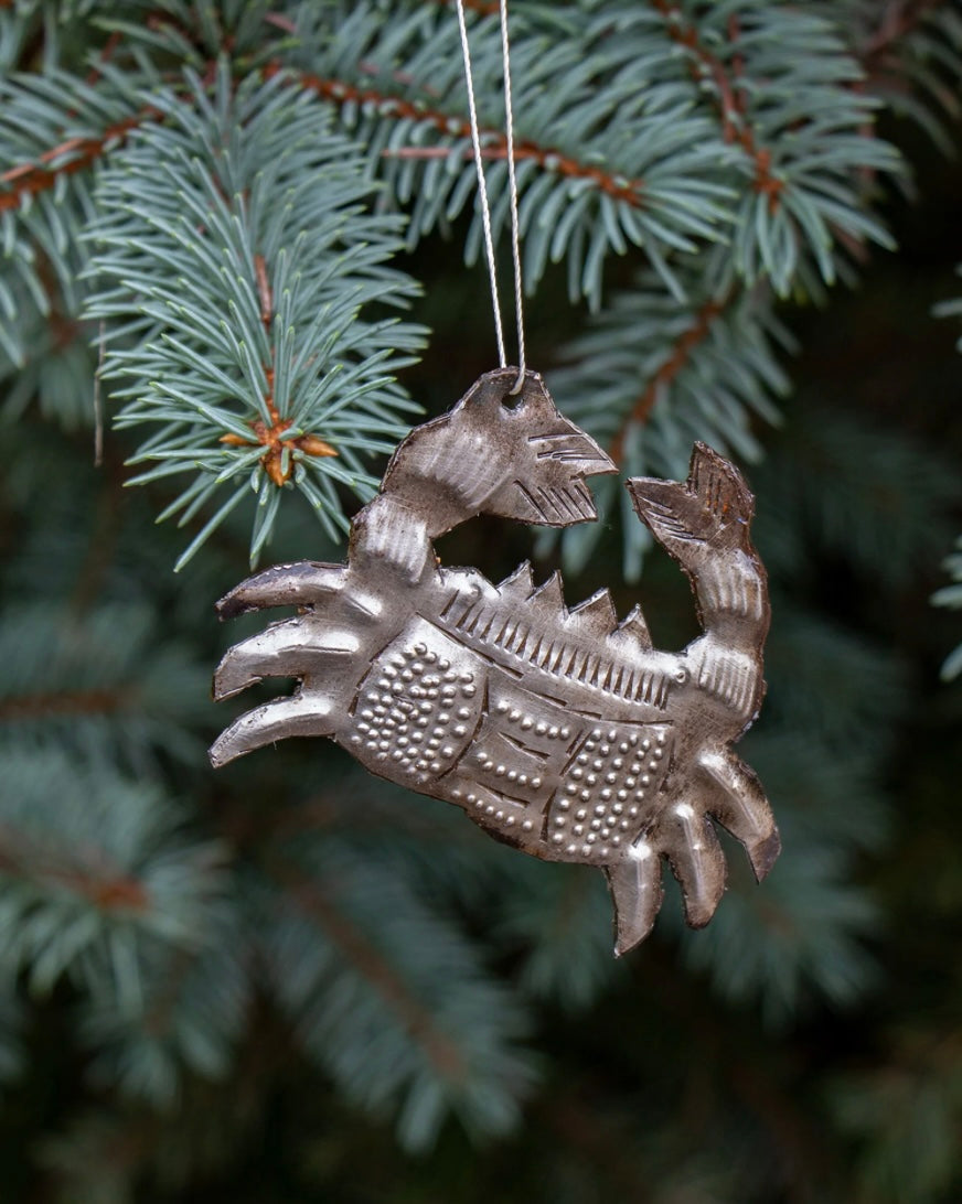 CRAB NAUTICAL HAITIAN METAL DRUM CHRISTMAS ORNAMENT