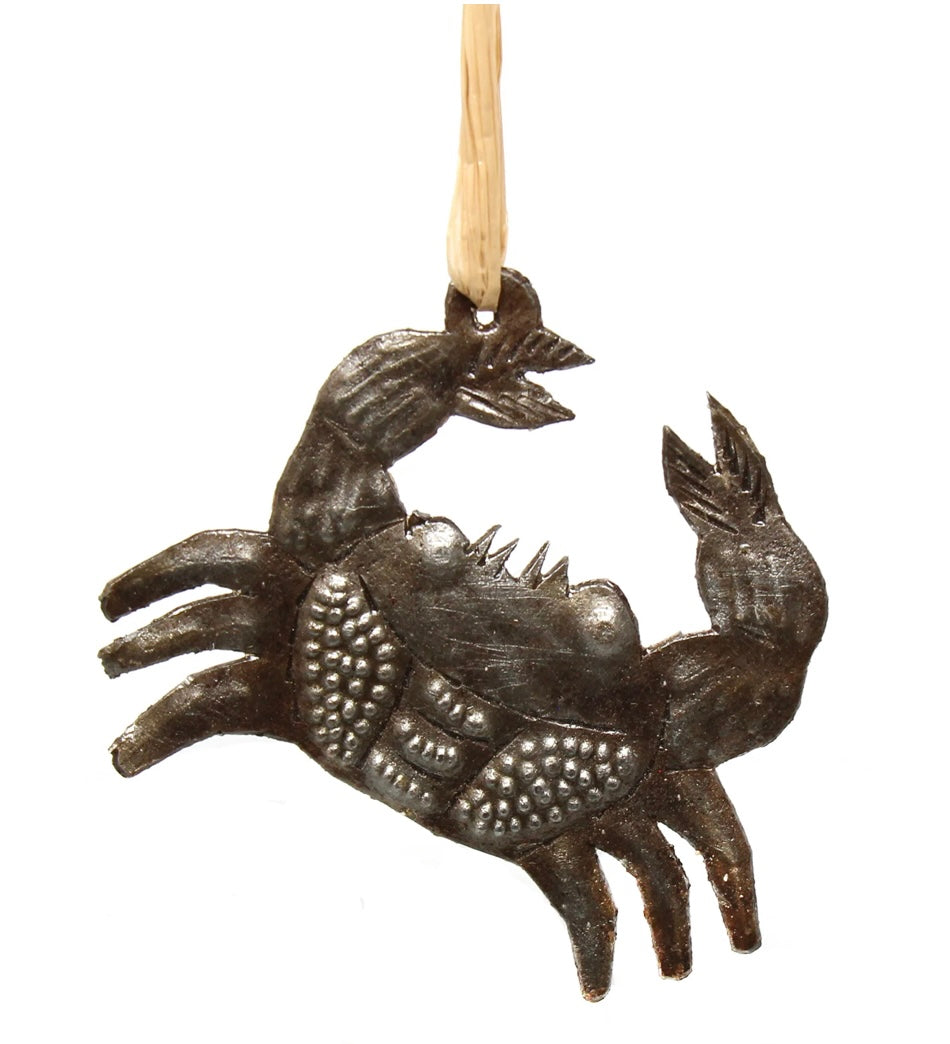 CRAB NAUTICAL HAITIAN METAL DRUM CHRISTMAS ORNAMENT