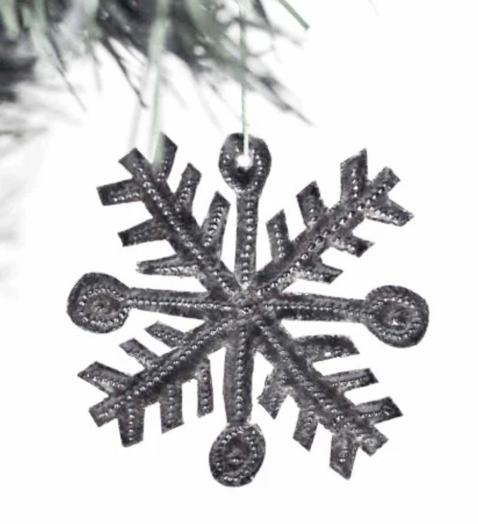 SNOWFLAKE HAITIAN METAL DRUM CHRISTMAS ORNAMENT (3" X 3")