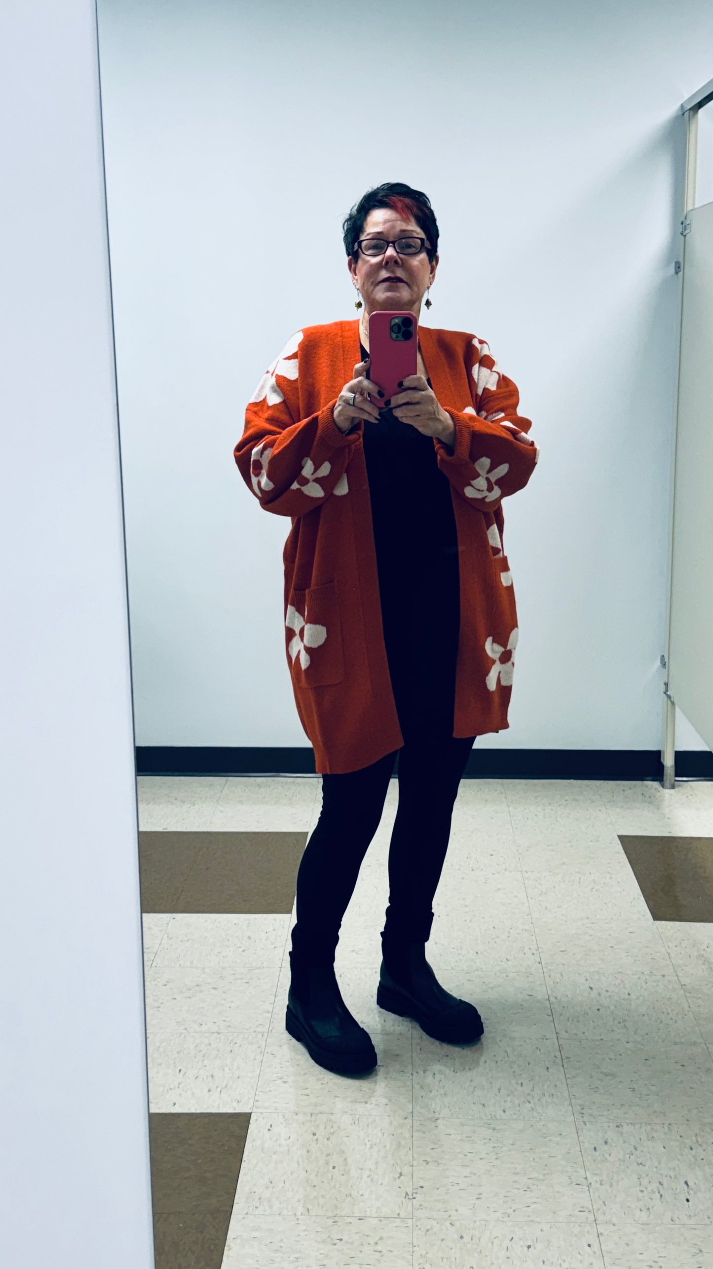 ENOUGH ANYWAYS FLORAL CARDIGAN IN BURNT ORANGE