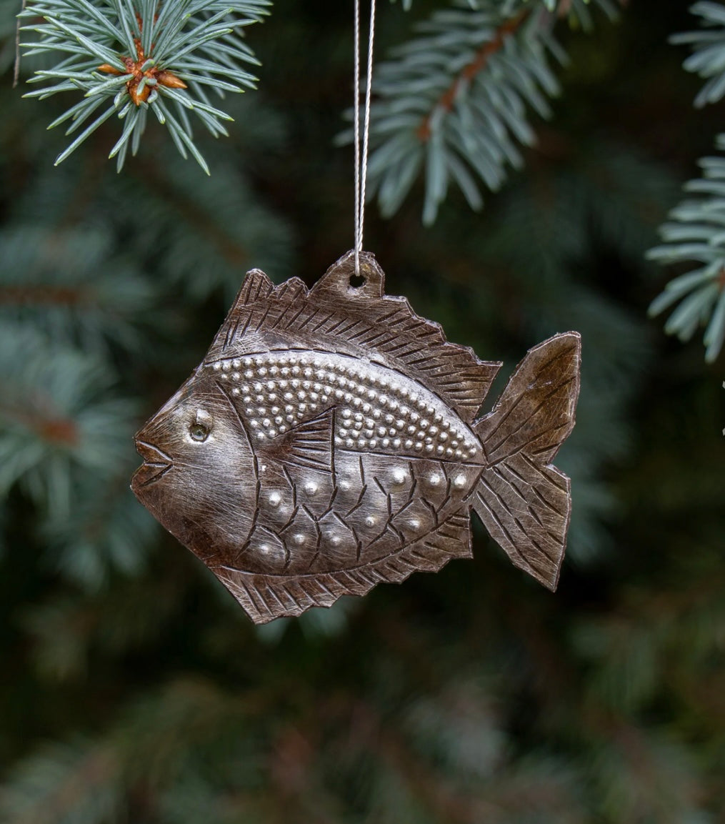 FISH NAUTICAL HAITIAN METAL DRUM CHRISTMAS ORNAMENT