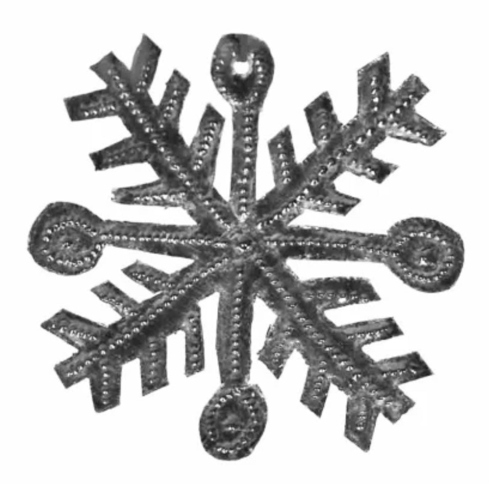 SNOWFLAKE HAITIAN METAL DRUM CHRISTMAS ORNAMENT (3" X 3")