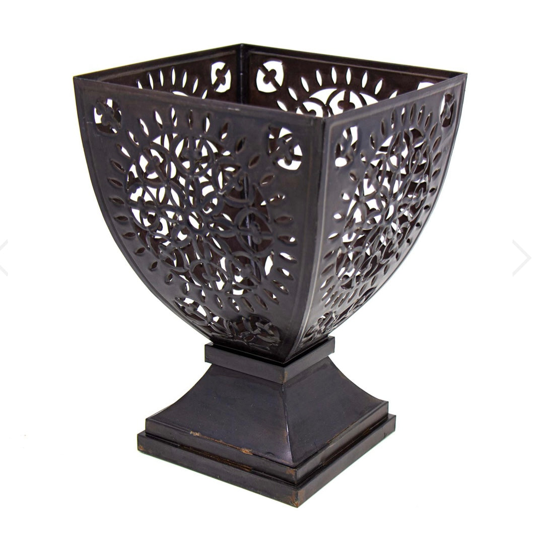 HAND STAMPED METAL FLOWER DESIGN URN