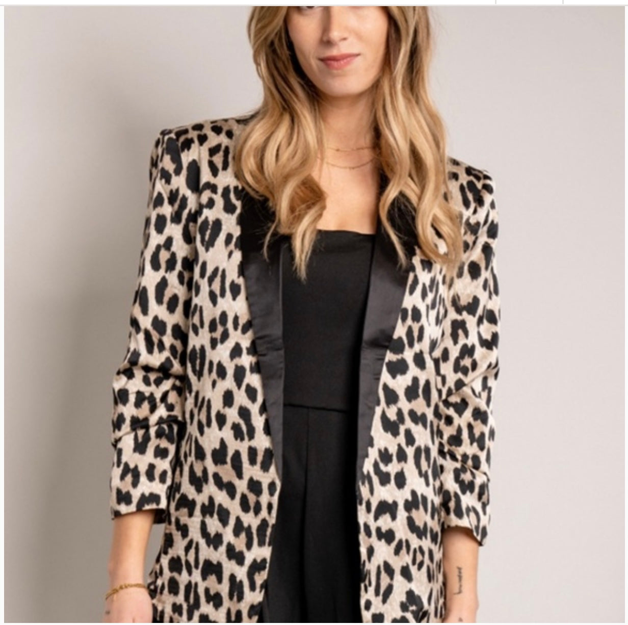 2XL ee:Some Animal Print Contrast Trim Blazer - single piece