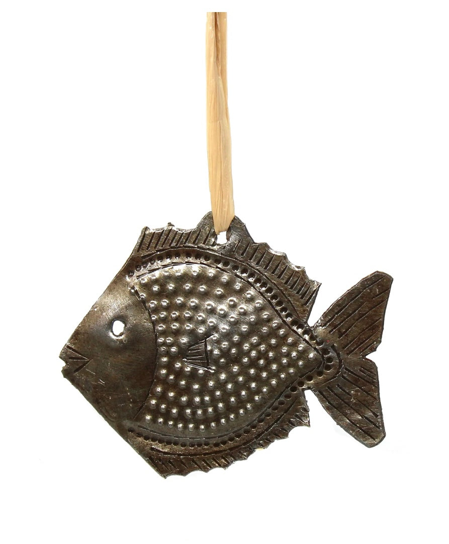 FISH NAUTICAL HAITIAN METAL DRUM CHRISTMAS ORNAMENT