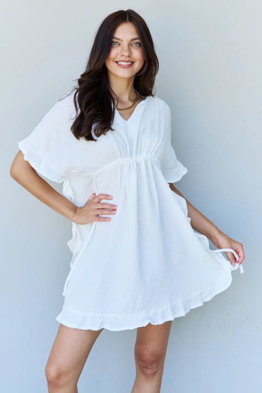 Single 3xl Ninexis Out Of Time Ruffle Hem Dress with Drawstring Waistband in White