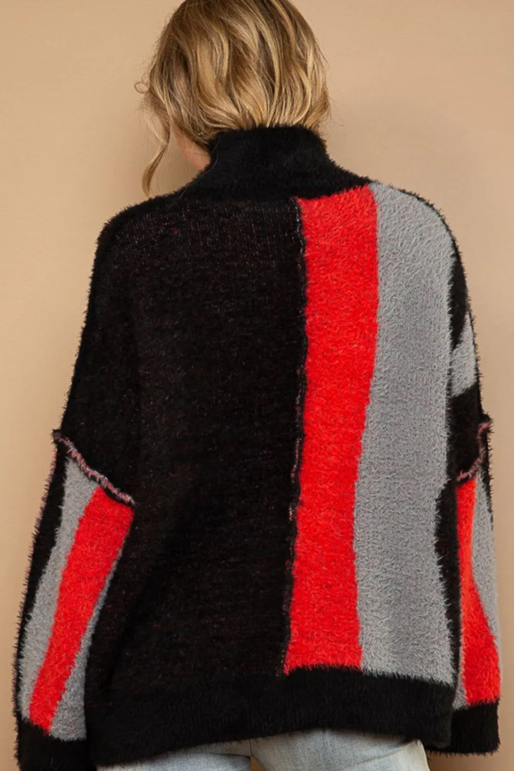 POL Turtleneck Color Block Fringe Detail Sweater - single piece