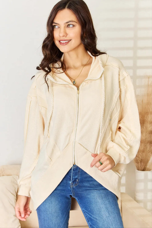 Large POL Zip Up High-Low Hem Hoodie - single piece