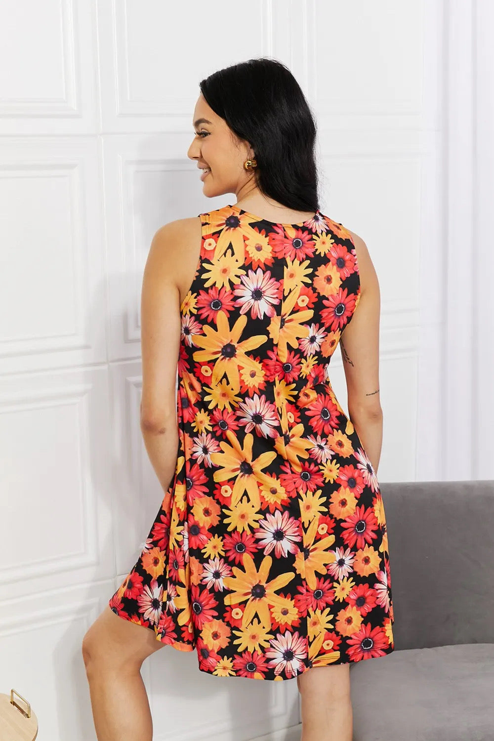 3XL Yelete Floral Sleeveless Dress with Pockets - single pieces