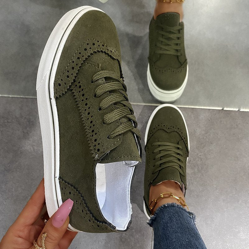 Suede Lace-Up Flat Sneakers