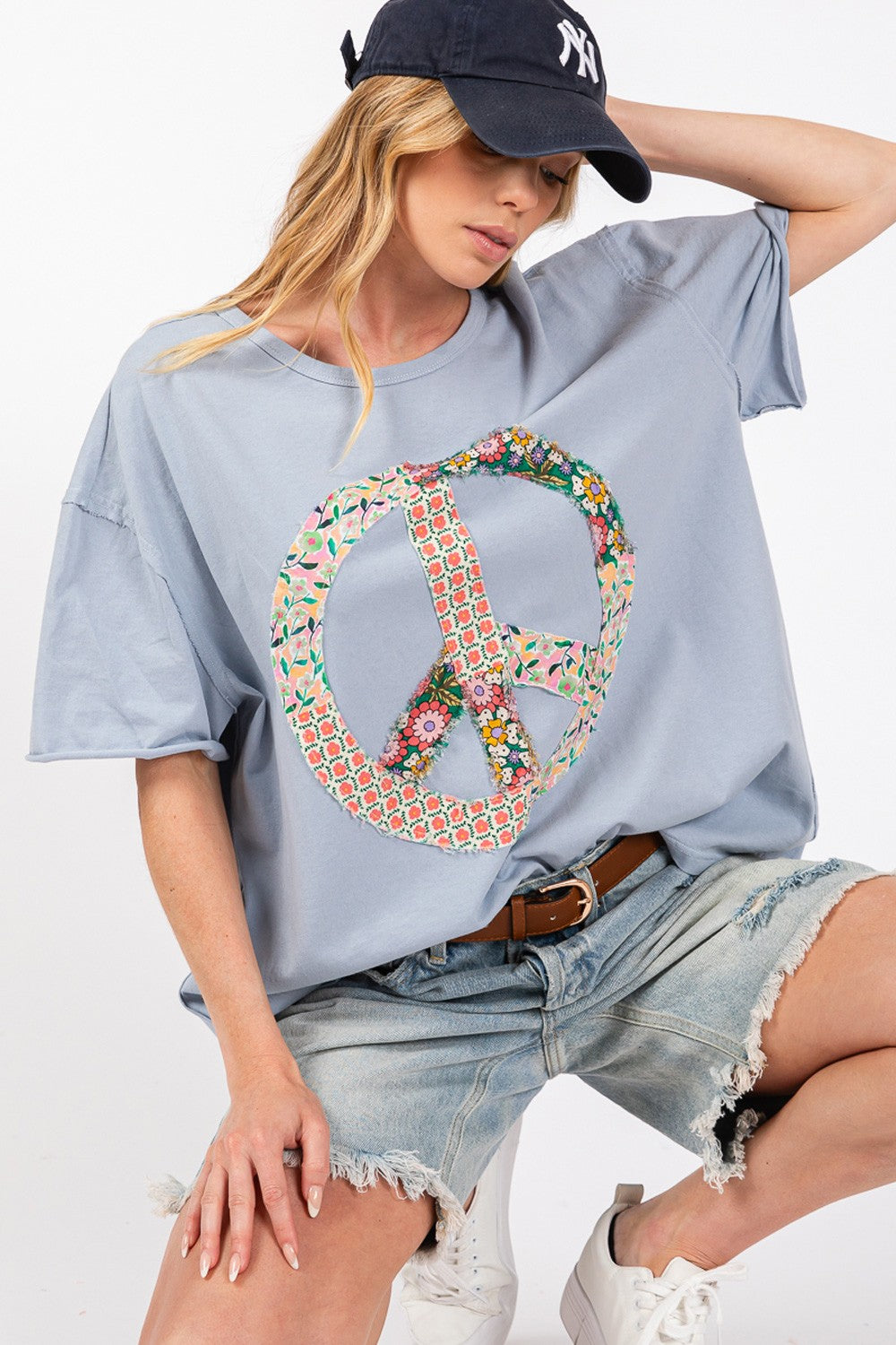 SAGE + FIG Peace Sign Round Neck Half Sleeve T-Shirt