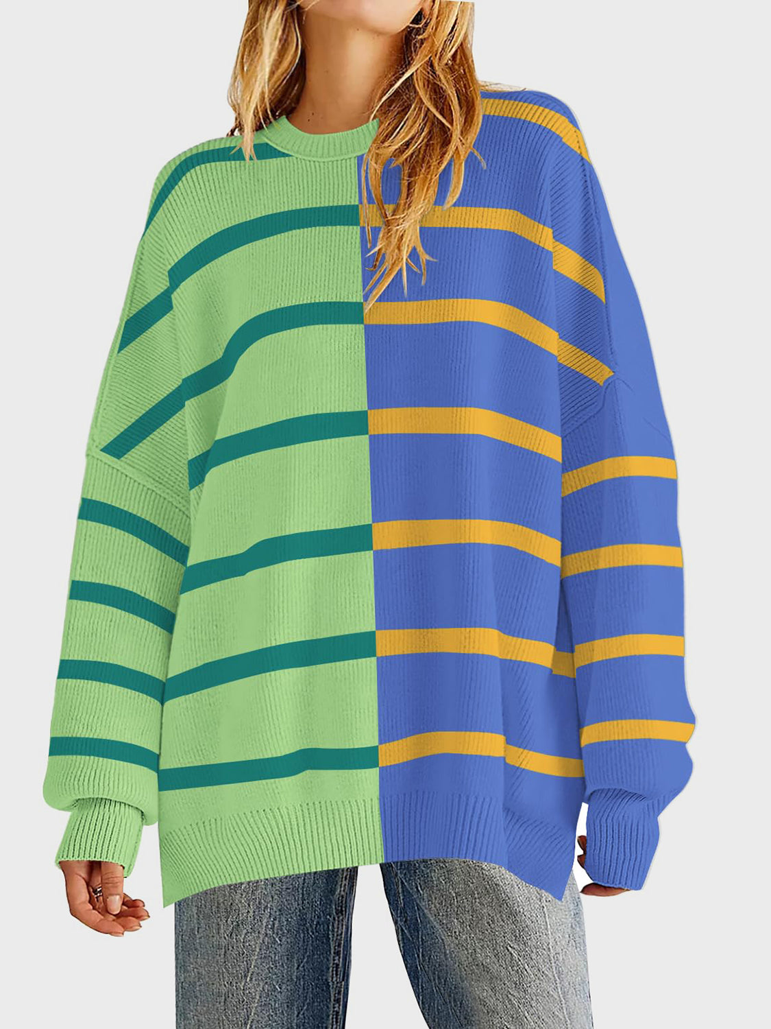 Striped Round Neck Long Sleeve Sweater