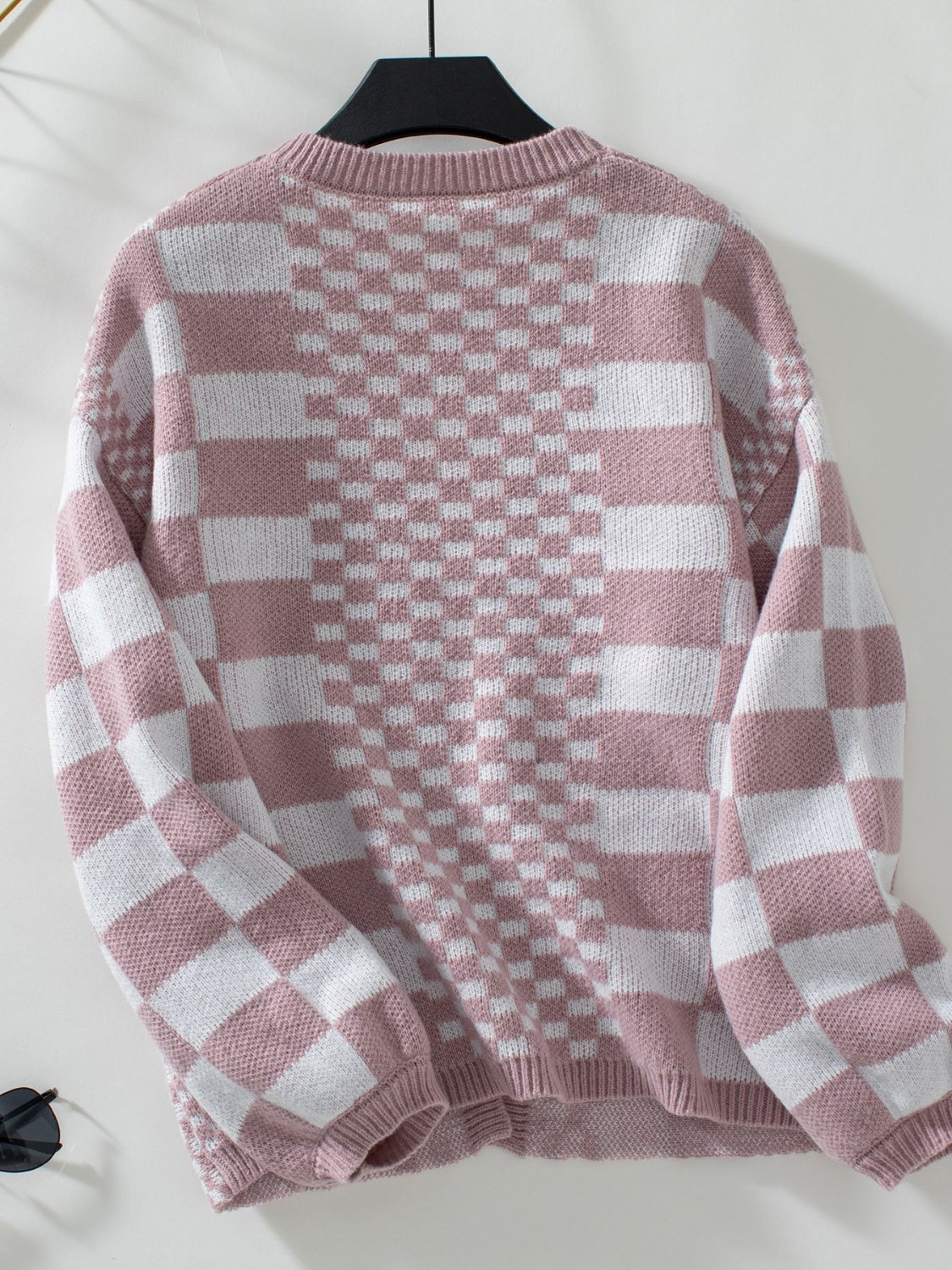 Double Take Checkered Open Front Dropped Shoulder Cardigan