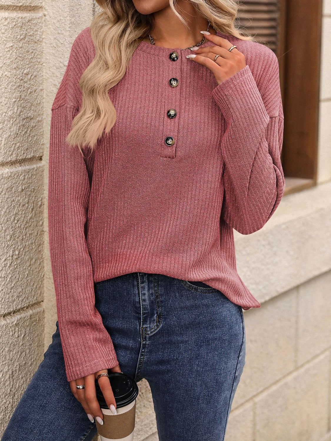 Half Button Long Sleeve T-Shirt