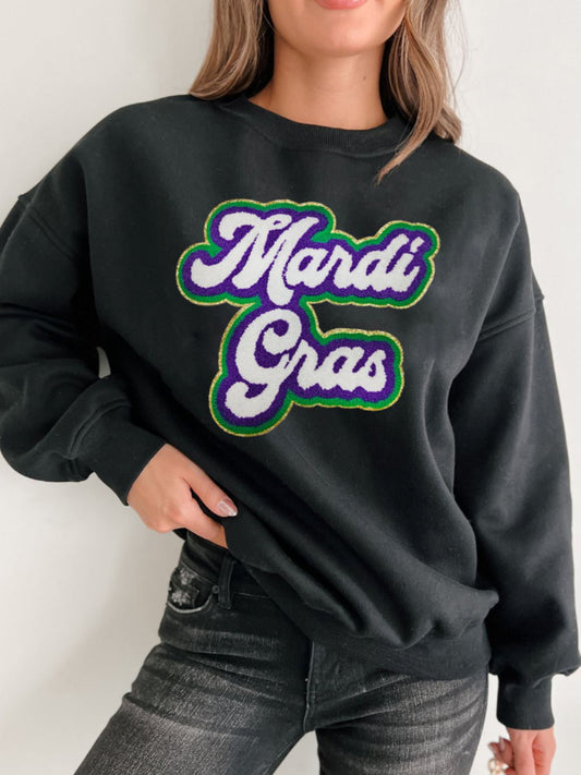 MARDI GRAS Round Neck Drop Shoulder Sweatshirt