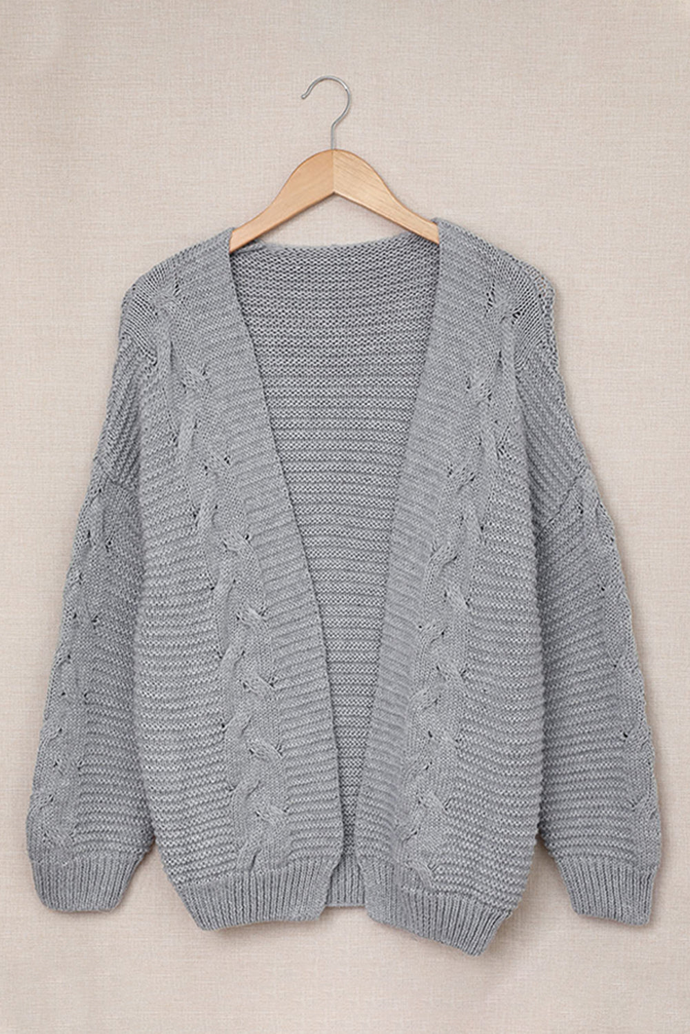 Cable-Knit Open Front Cardigan