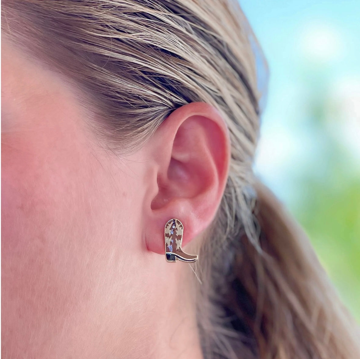 Western Enamel Stud Earrings - Brown Boot