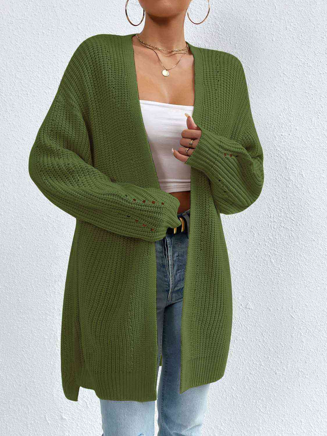 Open Front Dropped Shoulder Slit Cardigan