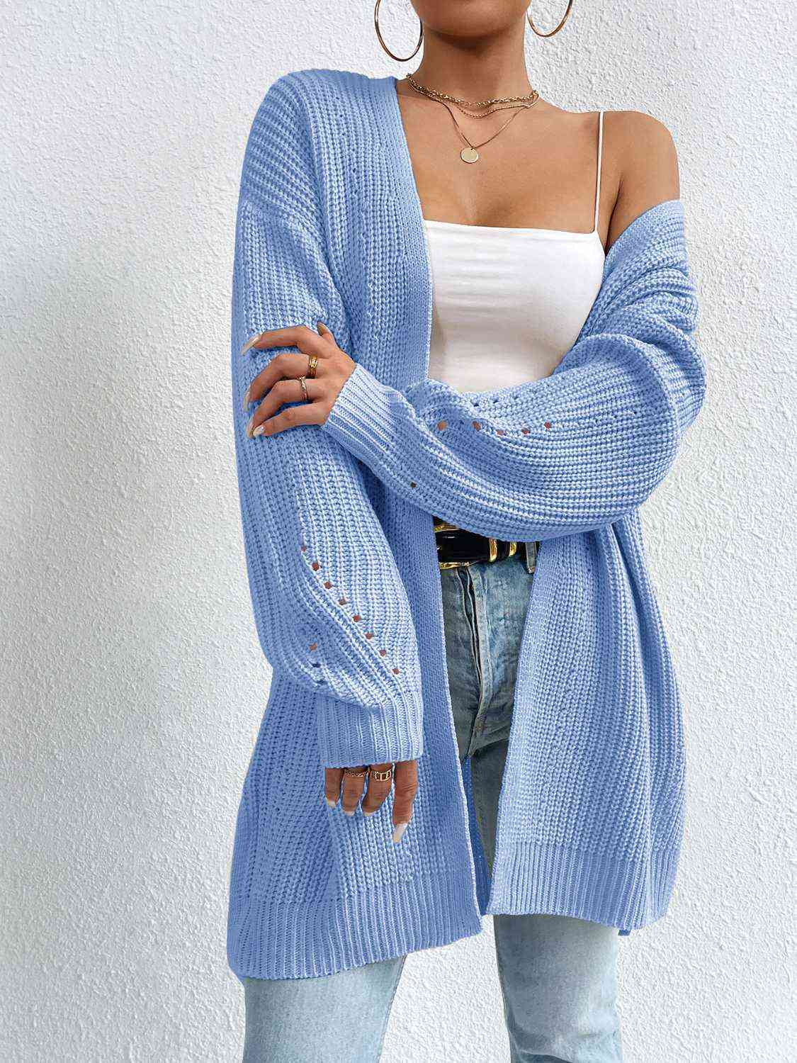 Open Front Dropped Shoulder Slit Cardigan