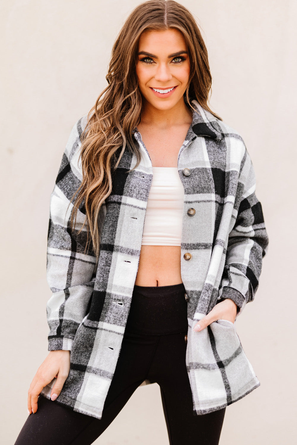 Plaid Dropped Shoulder Pocket Shacket