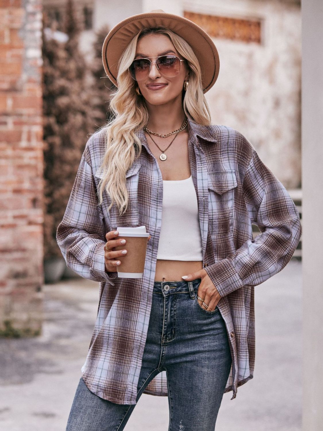 Plaid Dropped Shoulder Longline Shirt