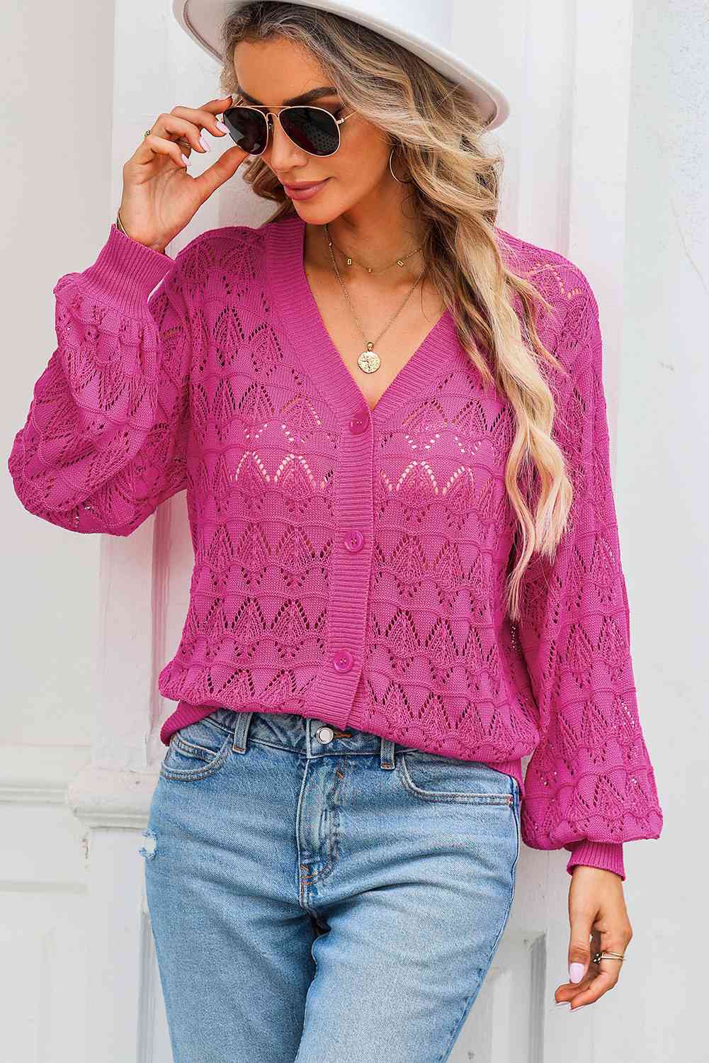 Openwork V-Neck Cardigan