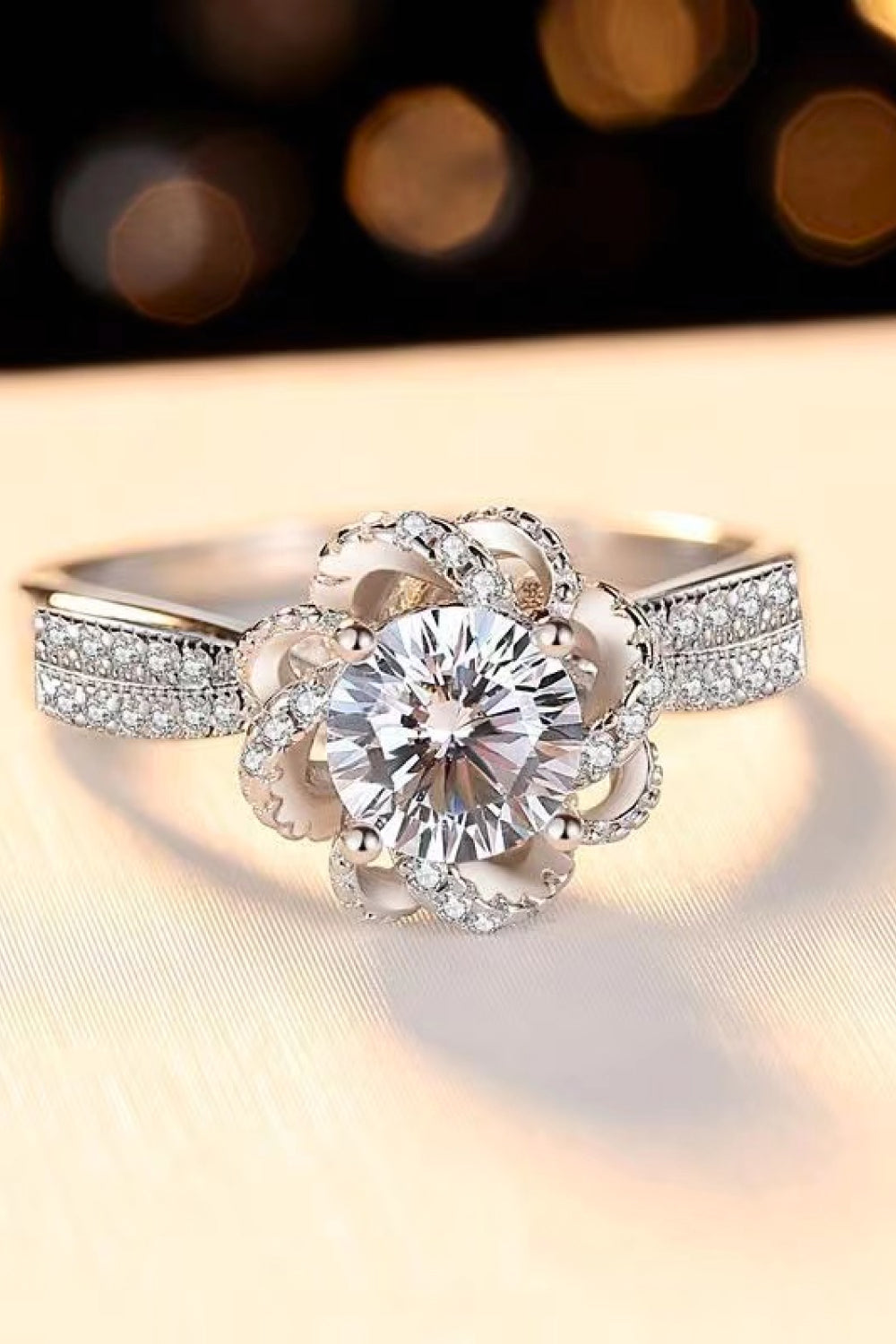 Moissanite Floral 18K Platinum-Plated Ring