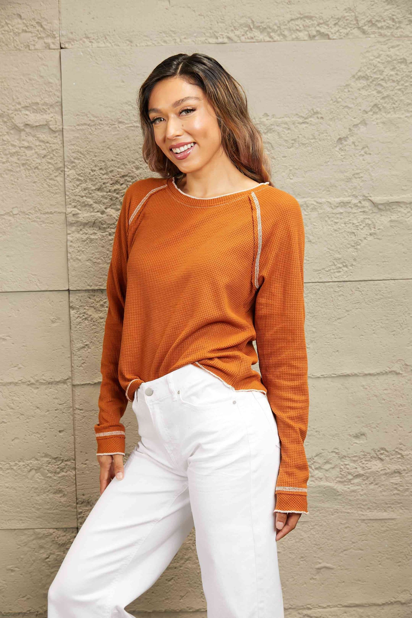 Double Take Long Raglan Sleeve Round Neck Top