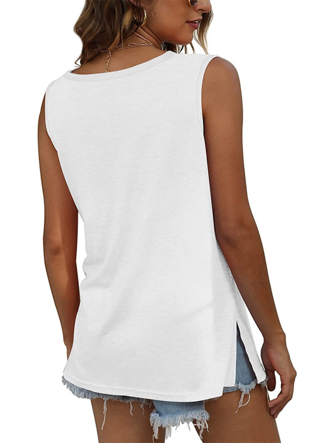 Full Size Quarter Snap V-Neck Wide Strap Tank