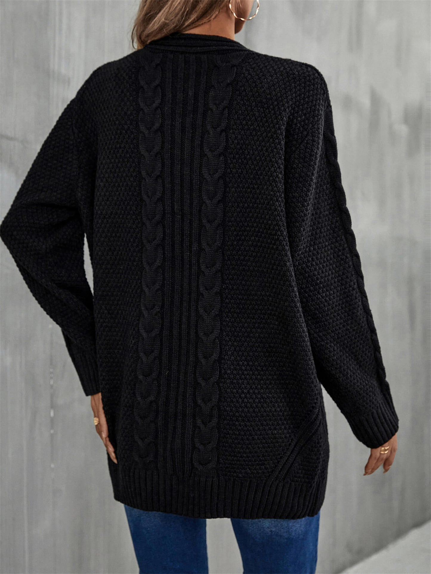 Warm Fall Mixed Knit Open Front Longline Cardigan