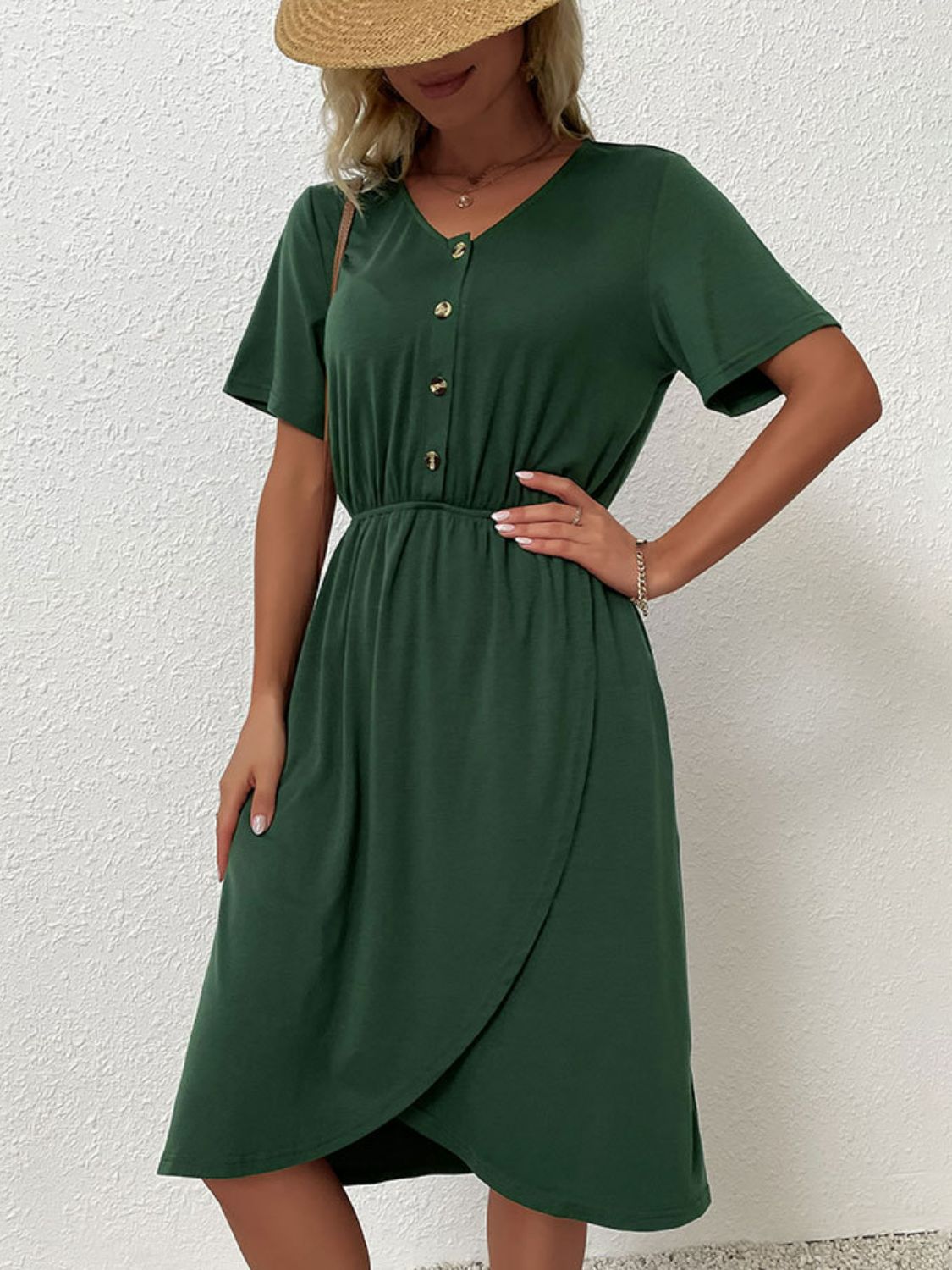 V-Neck Short Sleeve Split Dress