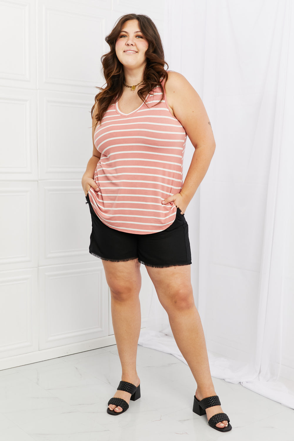 Zenana Find Your Path Full Size Sleeveless Striped Top