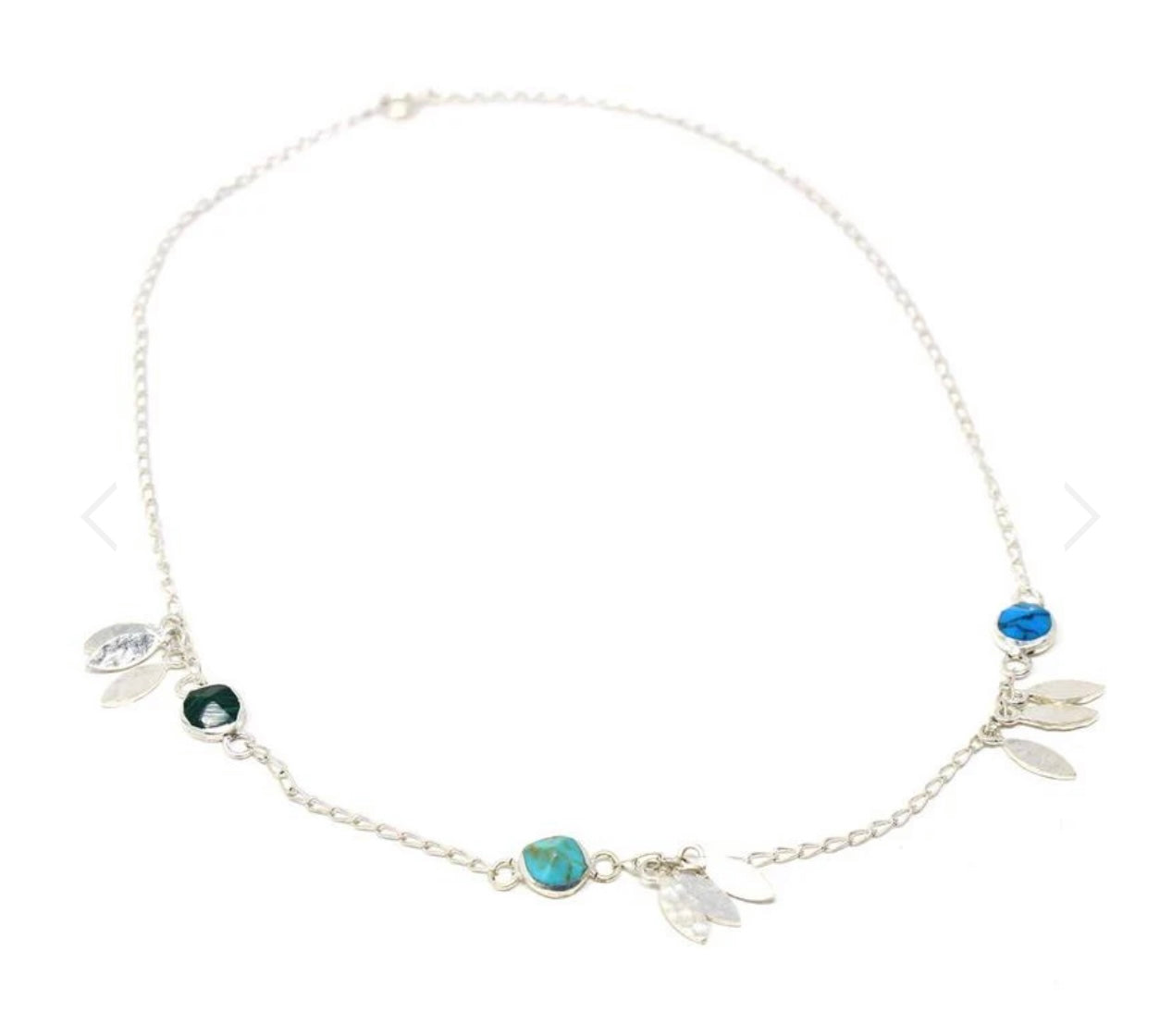 Alpaca Silver Feathers & Turquoise Charm Necklace