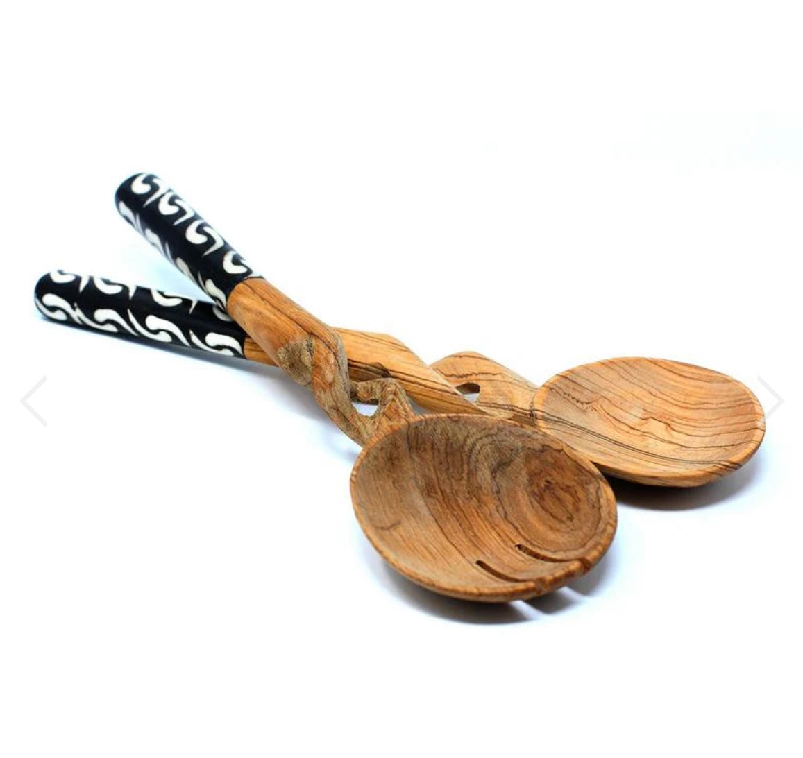 Olive Wood Serving Set - Braided Batik Handles