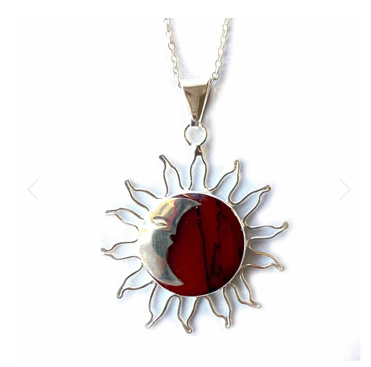 Sun and Moon Red Jasper Pendant w/Chain