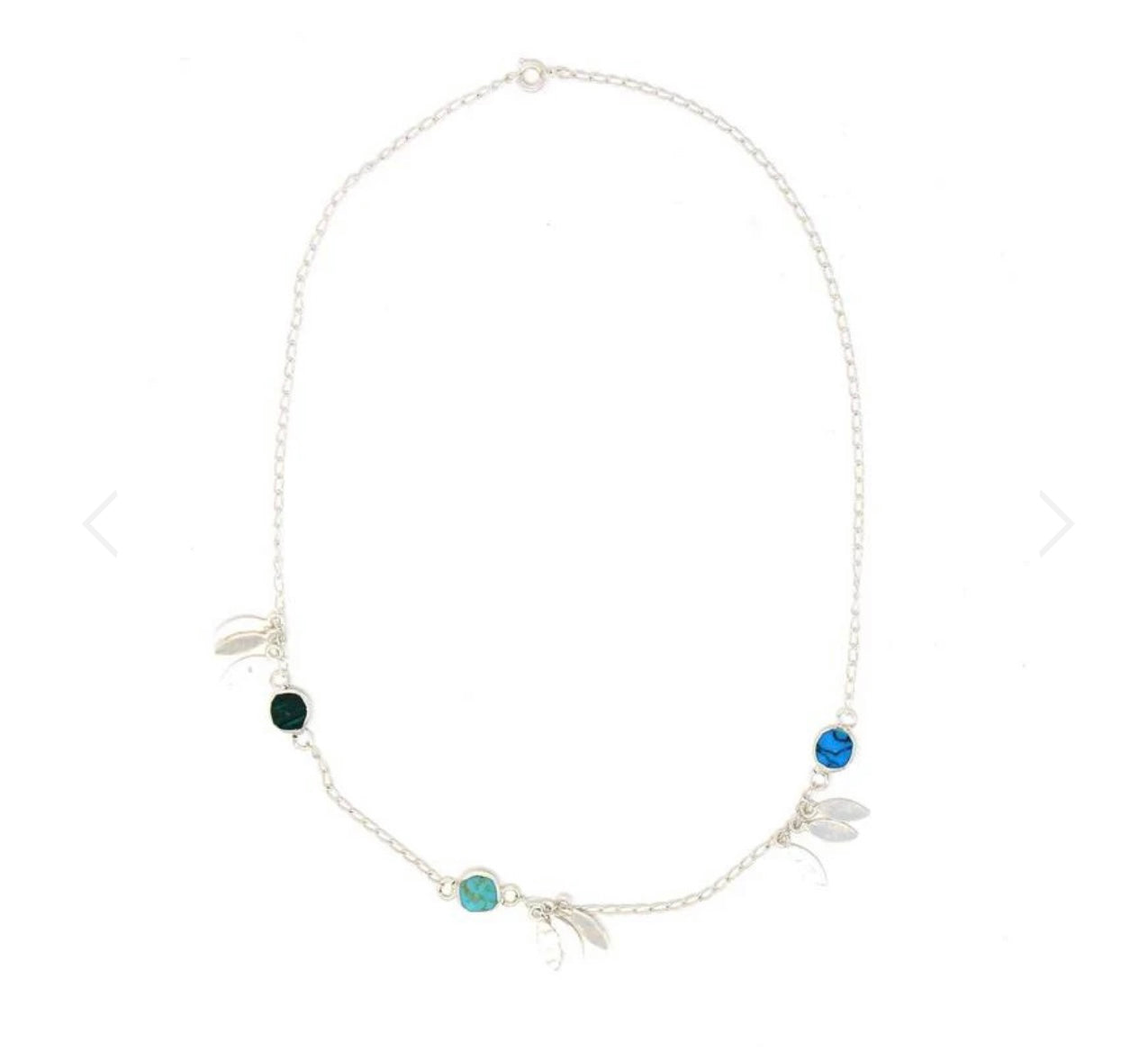 Alpaca Silver Feathers & Turquoise Charm Necklace